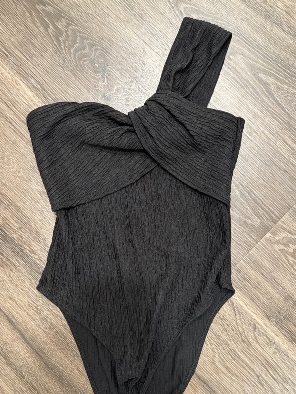 Black One-Shoulder textured bodysuit